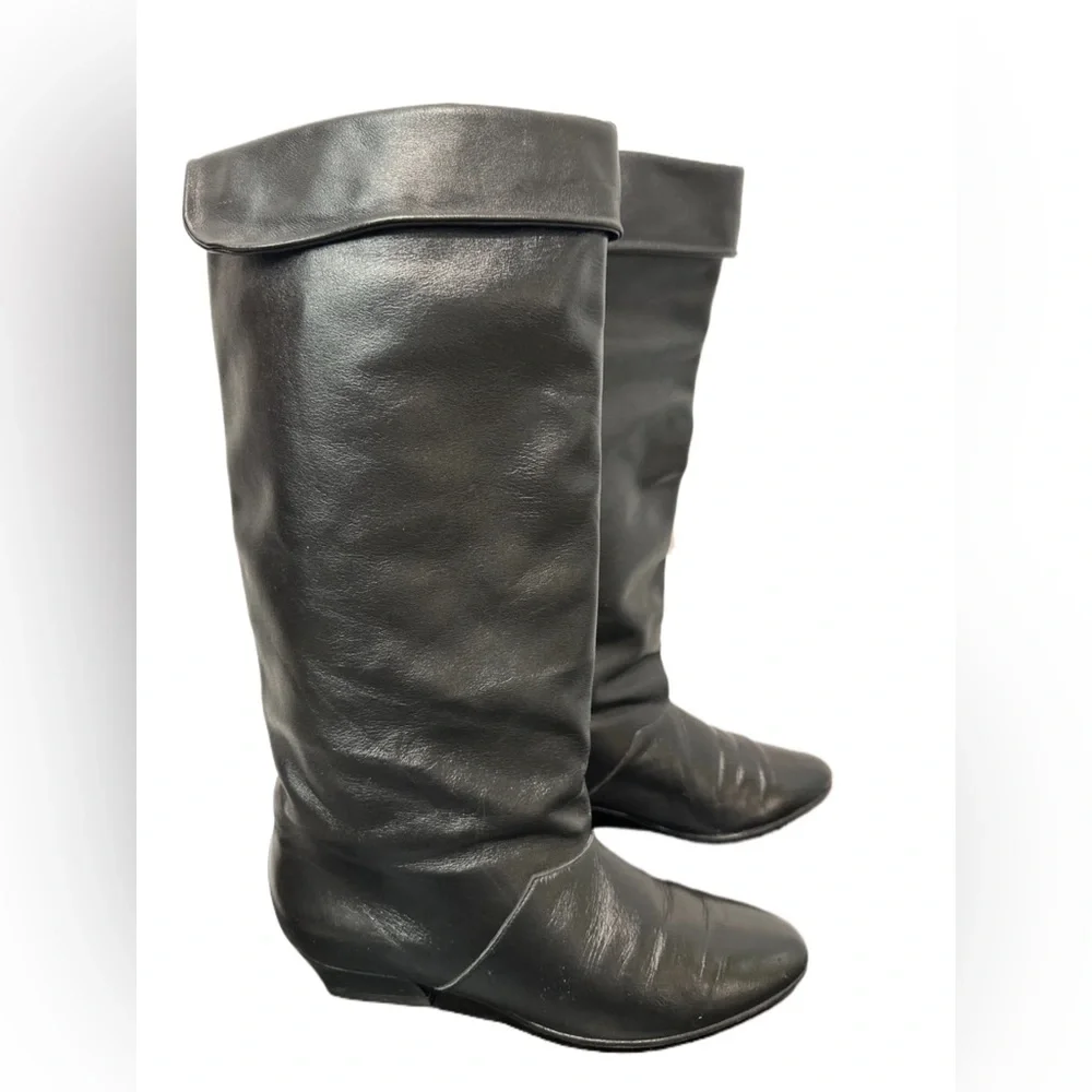 Vintage 80’s Black Leather Knee-High Boots Sz 7